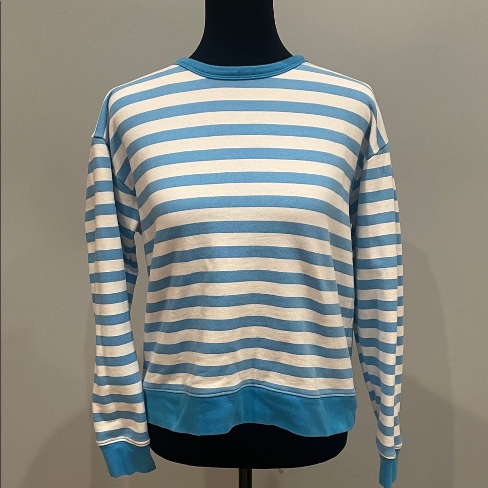 Blue and White Striped women’s long sleeve sweatshirt by Draper James